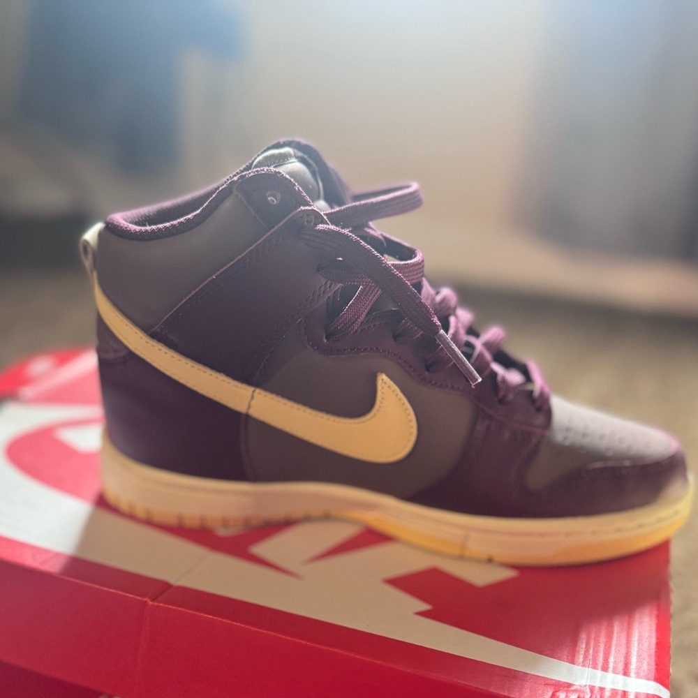 Plum and Cream Nike Dunk High-Top Sneakers